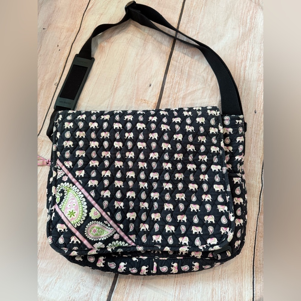 Vintage Elephant Paisley Vera Bradley Messenger Bag Cross Body Pink Black